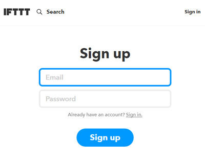 IFTTTのユーザー登録画面