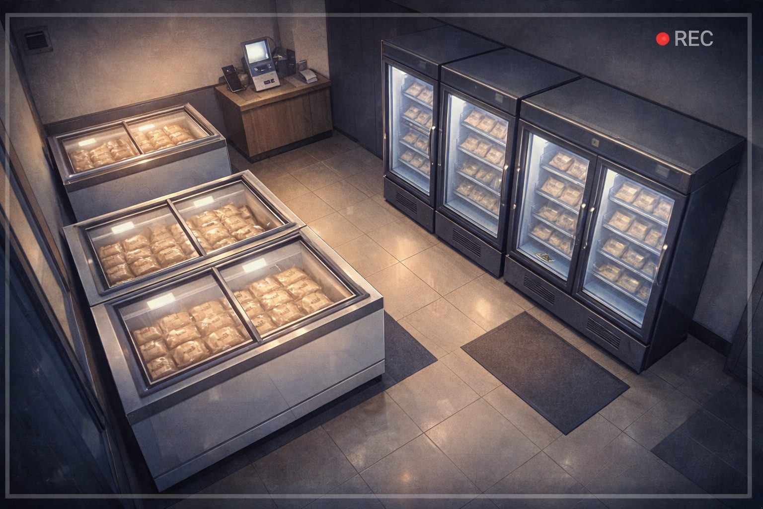 夜の無人店舗（防犯・運営の不安イメージ）